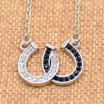lychee Horse Hoof Necklace Lucky Rhinestone Double Black White Color Horseshoe Pendant Necklace Jewellery
