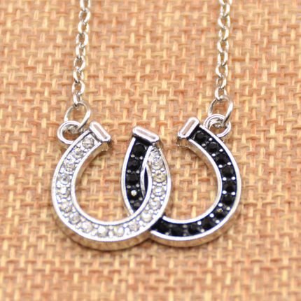 lychee Horse Hoof Necklace Lucky Rhinestone Double Black White Color Horseshoe Pendant Necklace Jewellery