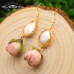 GLSEEVO Natural Fresh Water Baroque Pearl Dangle Earrings For Women Flower Drop Earrings Wedding Gifts Fine Jewellery